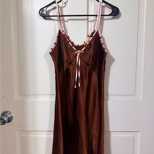 Y2K vintage sensara pink and brown silky slip dress